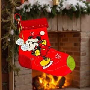 Disney Mickey Mouse Ice Skate Christmas Stocking 3D Plush Holiday Decor 15"